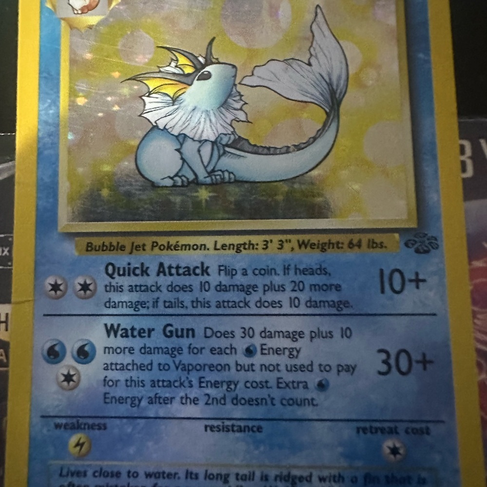 Pokemon Vaporeon Card Holo jungle pull pristine condition vintage 1999